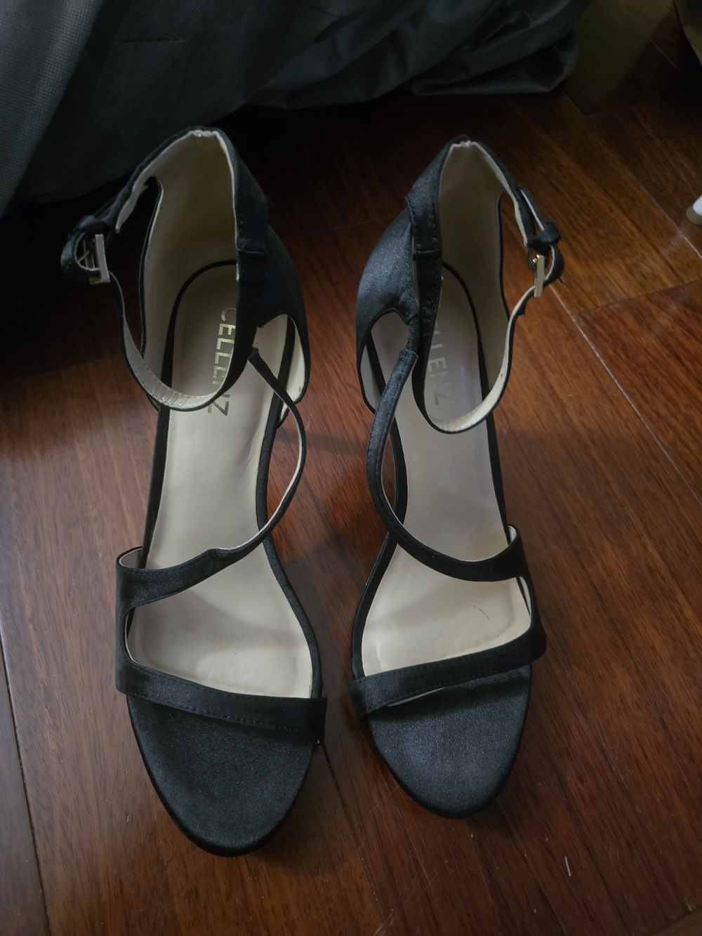 Used Black Strappy Ankle‑Buckle Heels